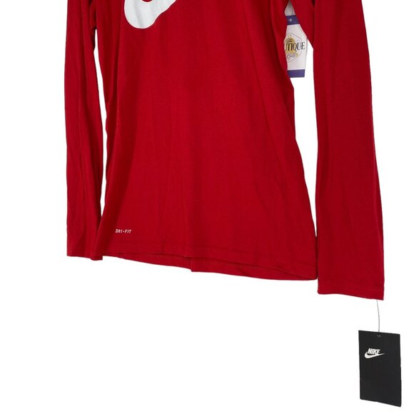 NWT Nike Mens S Red Athletic Cut Dri-Fit Futura Shirt Long Sleeve Swoosh Logo - Picture 6 of 12